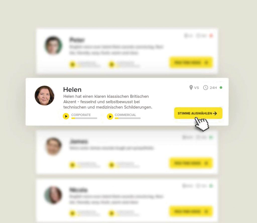 Wählen Sie den/die Sprecher*in aus, mit der/dem Sie arbeiten möchten